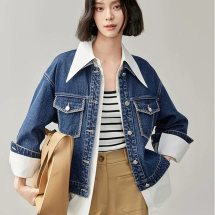 SENTUBILA Embroidery Cotton Denim Jackets for Women 2025 Spring Casual Short Denim Coat Female Long Sleeve Outerwear W43W56028