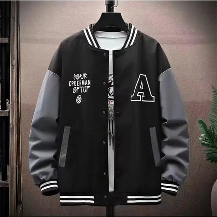 Smiling Face Embroidery Baseball Jacket Preppy Style Patchwork Outerwear Coat Men's Clothing Vintage Streetwear Hip Hop Jacket