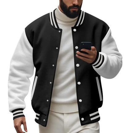 Men's Autumn and Winter Flight Jacket Baseball Jersey Velvet Loose Casual Stand-up Jacket Men Varsity Jacket Coat for Men