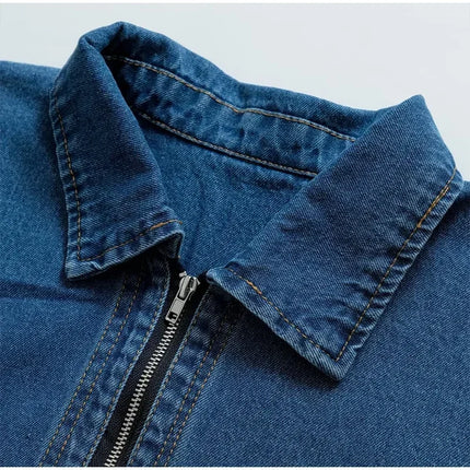 Casual Women's Polo Collar Denim Jacket Loose Long Sleeve Zipper Female Pullovers 2025 Spring Lady Fashion All-match Outwear