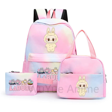 3Pcs/set Cartoon Printed Backpack with Lunch Bag Pencil Case Boy Girl Knapsack Teenage Student Large Capacity Colorful Bookbag