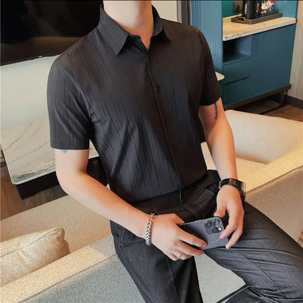 Plus Size 4XL-M Luxury Summer Fashion Striped Shirts Men's Short Sleeved Slim Fit Casual Business Shirt 2024 New Club Outfits