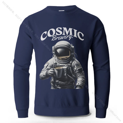 Men's Cosmic Brewery Printed Pure Cotton Sweatshirts Oversized Classic Graphic Pullovers for Men Women Tops