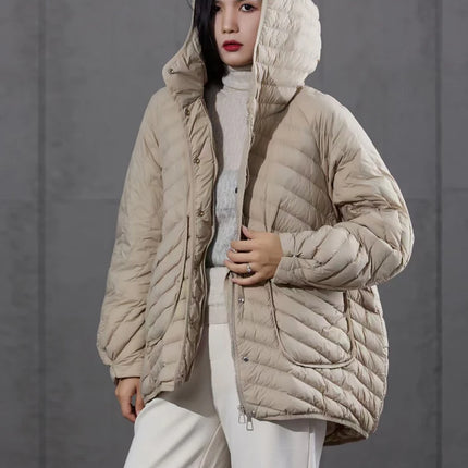 Ultra Light Batwing sleeve down jacket for women Solid Oversized Hooded puffer coat Warm 2024 Autumn winter outwear INKEO 3O276