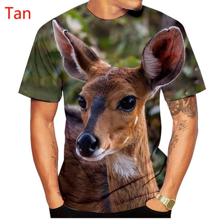 Sommermode 3D-printet skovhjort T-shirt til mænd og kvinder med sweatshirt med dyremotiv, korte ærmer og casual T-shirt