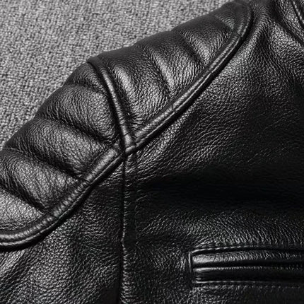 Vintage Black Brown Real Cowhide Genuine Leather Jacket Real Fur Men's Leather Jacket Bomber Men Leather Jacket Motorcycle Coat
