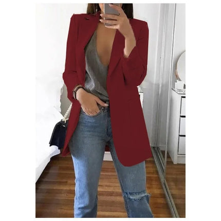Women Lapel Slim Cardigan Suit Coat Fashion Casual Suit Polo Neck Slim Fit Blazer Long Sleeve Jacket Coat
