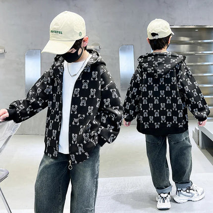 Spring Autumn Boys All-Over Printed Zip Sweatshirt Jackets School Kids Track Hoodie Coat Child Outfit Tops Workout Jumper 3-14Yr