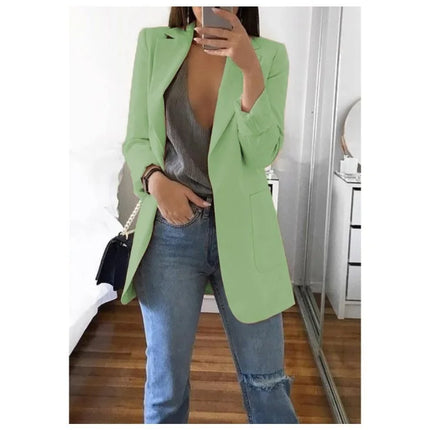Women Lapel Slim Cardigan Suit Coat Fashion Casual Suit Polo Neck Slim Fit Blazer Long Sleeve Jacket Coat