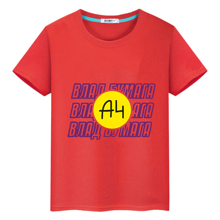 Merch A4 100%Cotton T-shirt Short Tops boys girl clothes y2k one piece Summer Влад Бумага a4 Anime Tees Casual kids clothes