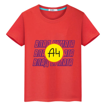 Merch A4 100%Cotton T-shirt Short Tops boys girl clothes y2k one piece Summer Влад Бумага a4 Anime Tees Casual kids clothes