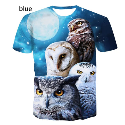 Men's Women's Fashion Printing Owl 3D Men T-Shirt Summer Cute Bird Pattern Short Sleeves Animal Tee XS-5XL