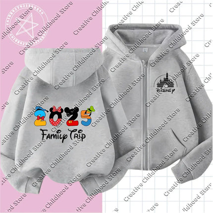 Fashion Disneyland Trip Clothes Caricature zipper Hoodie Children Top Cartoons Disney Kawaii 2025 Girl Clothes Boy Disney Kids