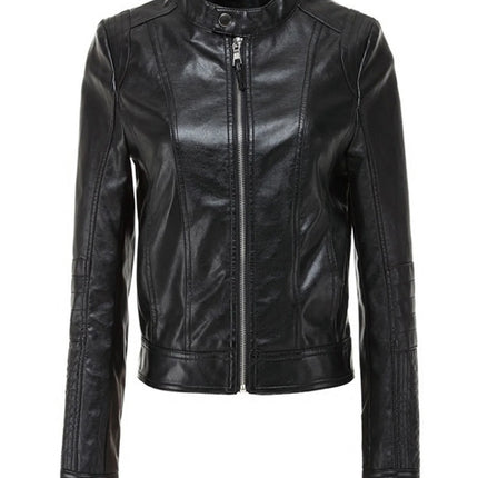 Women PU Leather Jacket Outwear Zipper Outfit Spring Autumn Fashion Short Female Bike Coat
