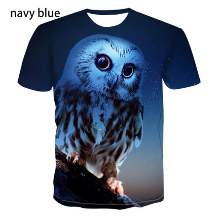 Men's Women's Fashion Printing Owl 3D Men T-Shirt Summer Cute Bird Pattern Short Sleeves Animal Tee XS-5XL