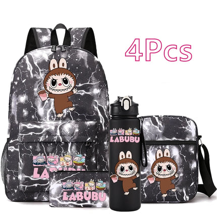 4Pcs/set Cute Printed Backpack Teenger Student Boy Girl Bookbag Schoolbag Travel Bag Outdoor 750Ml Water Bottle Kid Gift Mochila