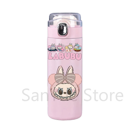 400Ml Water Bottle Cartoon Printed Thermos Cup Pocket Stainless Steel Thermal Coffee Mug Vacuum Insulated Flask Cup Kid Gift