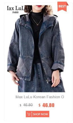 Max LuLu 2025 Spring Clothes Womens Fashion Denim Hooded Jackets Loose Vintage Coats Ladies Casual Classic Patchwork Outerwear