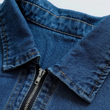 Casual Women's Polo Collar Denim Jacket Loose Long Sleeve Zipper Female Pullovers 2025 Spring Lady Fashion All-match Outwear