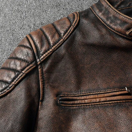2025 New Leather Jacket Top Layer 100% Cowhide Leather Clothes Men's Stand Collar Motorcycle Clothes  Autumn Winter Plus Size