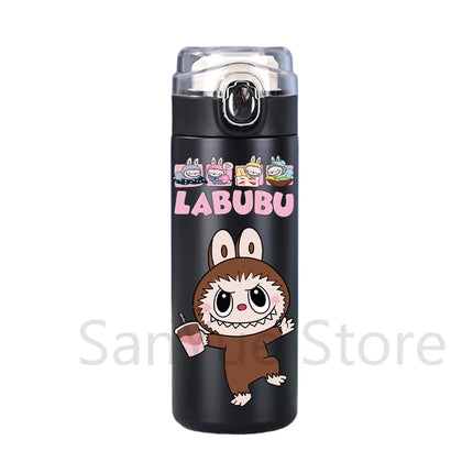 400Ml Water Bottle Cartoon Printed Thermos Cup Pocket Stainless Steel Thermal Coffee Mug Vacuum Insulated Flask Cup Kid Gift
