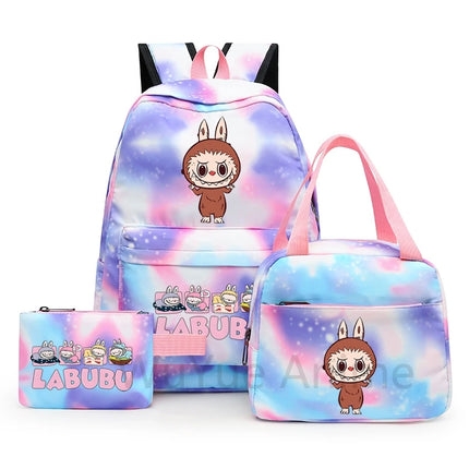 3Pcs/set Cartoon Printed Backpack with Lunch Bag Pencil Case Boy Girl Knapsack Teenage Student Large Capacity Colorful Bookbag