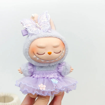 Labubu 15cm/17cm Doll Clothing Sitting Party Strawberry Tank Top Skirt Paired With Princess White Shoes Princess Baby Clothes