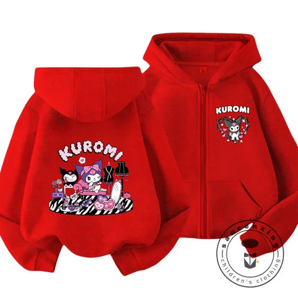 Children's Hoodies Child Sweatshirt Girls Cute Cartoon Hello Kitty Kuromi and Friend Sanrio Animal Printed Kids Zipper Clothes
