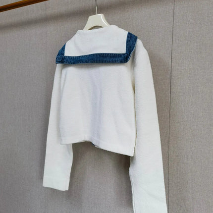 Denim Fights Navy V -neck Knitted Cardigan Age School Style Short Jacket French Niche 2025 Early Spring New Cardigan Women