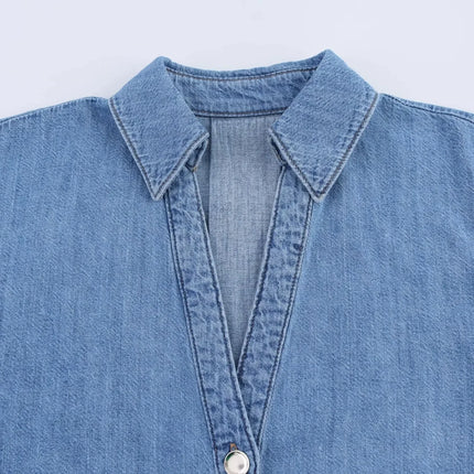 TRAFZA Vintage Casual Chic Women Cowboy Suit Single Breasted Loose Jackets Long Pants Fashion 2025 Spring Summer Denim Suits
