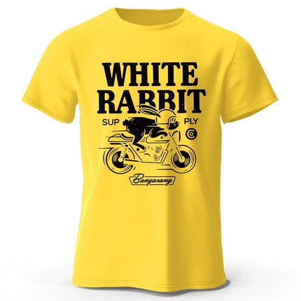 Men's Rabbit Printed T-Shirt 100% Organic Cotton Relaxed Fit Hand Painted Design Tee for Adults Quirky Fashion