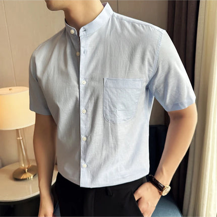 Summer New Chinese Style Linen Cotton Shirts Men's Standing Collar Short Sleeved Thin Breathable Shirt Tops Streetwear 4XL-M
