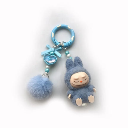 LAFUFU Kawaii Mini Keychains Flocking Backpack Pendant Key Chain LA-BU-BU Pendant Doll Cute Backpack Pendant Gifts for Girls