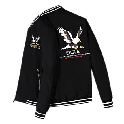 White Men's Embroidered Long Sleeve Jacket, Baseball Collar Casual Coat, Asian Size Black Blue Red Outerwear M-5XL