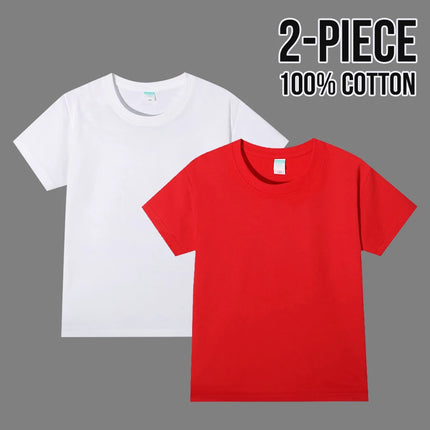 Simple Daily 2 Piece 100% Cotton T-shirt for Boys Girls Solid Color Crew Neck Short Sleeve Tops High Quality 2025 Kids Clothes