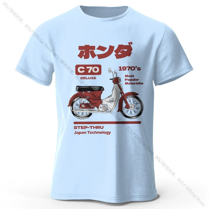 Japanese Retro Motorcycle Print 100% Cotton T-Shirt, Soft & Breathable Round Neck Short Sleeve Tee, Unisex Vintage Style