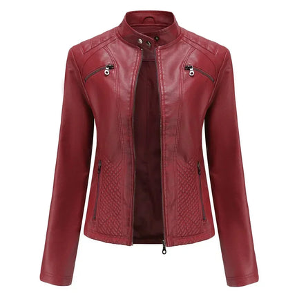 Faux Leather Jacket Women 2025 Spring Autumn Coat Moto Biker Zipper Jacket Woman Outerwears Black Brown Red Pink Coffee XS XXL