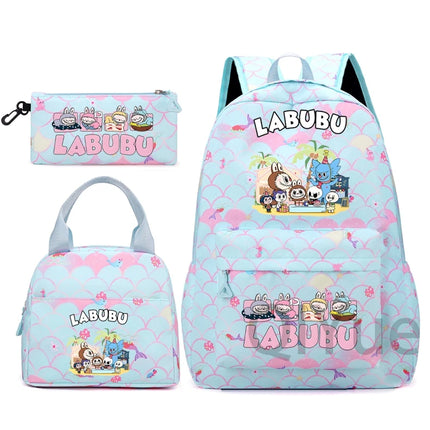 3Pcs/set Backpack for Girl School Teen Student Knapsack Women Rucksack with Lunch Bags Pencil Bag Fish Scale Style Bags