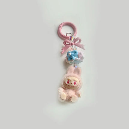 LAFUFU Kawaii Mini Keychains Flocking Backpack Pendant Key Chain LA-BU-BU Pendant Doll Cute Backpack Pendant Gifts for Girls