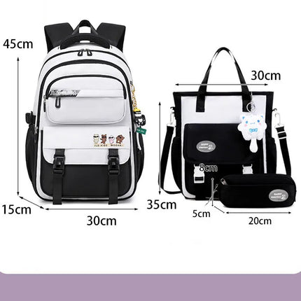 Backpack 3Pcs/Set for Girls Large Capacity Middle Schoolbag Student Schoolbag Set School Backpack Bags for Teenage Students Bag