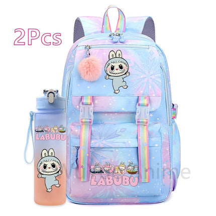 2Pcs/set Cute Cartoon Backpack with 750Ml Outdoor Sports Water Bottle Student Girl Boy Schoolbag Large Capacity Travel Bag Gift