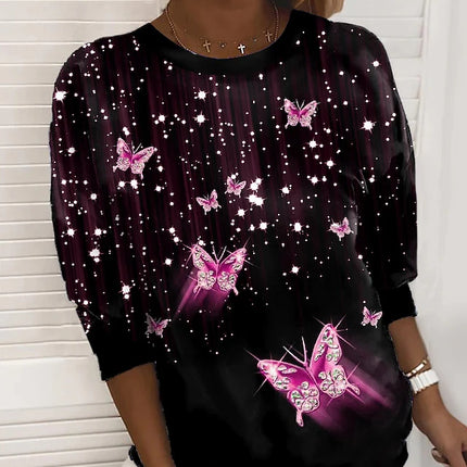 Butterfly Sparkly Painting Casual Weekend Long Sleeve