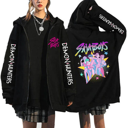 Hot Movie Kpop Demon Hunters Saja Boys Tigers Zip Up Hoodies Women Men Funny Zipper Sweatshirts Y2k Clothes Mange Vintage Hoody