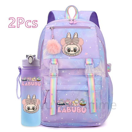 2Pcs/set Cute Cartoon Backpack with 750Ml Outdoor Sports Water Bottle Student Girl Boy Schoolbag Large Capacity Travel Bag Gift