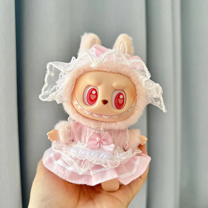 Labubu 15cm/17cm Doll Clothing Sitting Party Strawberry Tank Top Skirt Paired With Princess White Shoes Princess Baby Clothes