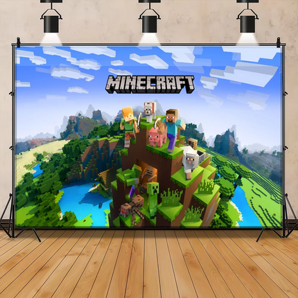 M-Minecraft Photo Backdrop Kids Happy Birthday Party Photography Backgrounds Banner Photoshoot Backdrops