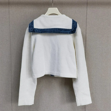 Denim Fights Navy V -neck Knitted Cardigan Age School Style Short Jacket French Niche 2025 Early Spring New Cardigan Women