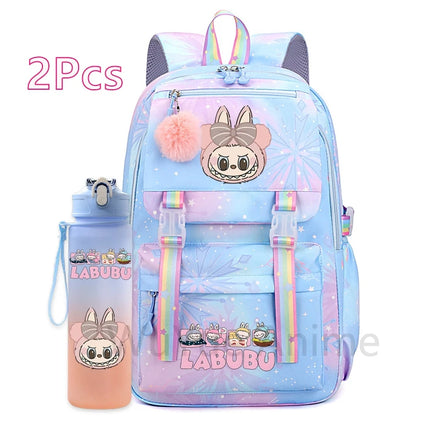 2Pcs/set Cute Cartoon Backpack with 750Ml Outdoor Sports Water Bottle Student Girl Boy Schoolbag Large Capacity Travel Bag Gift