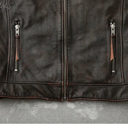 Tcyeek Genuine Leather Jacket for Men Top Layer Cowhide Coats Spring Autumn Vintage Leather Coat Mens Jackets Jaqueta Masculina