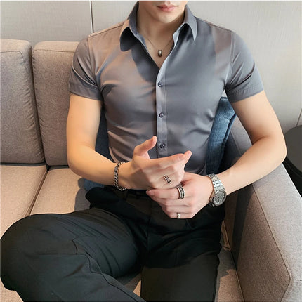 Summer Men Fashion Casual Short Sleeve Solid Shirt Super Slim Fit Male Social Business Dress Shirt Brand Men Casual Dress Blouse